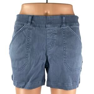 Spanx Women's Slate Blue Stretch Twill Mid Rise Pockets Casual Denim Shorts Sz S